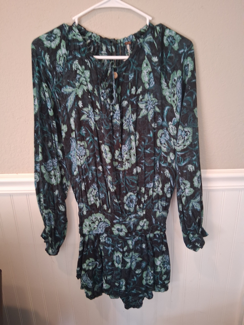 Free People Long Sleeve Romper in Teal and Black